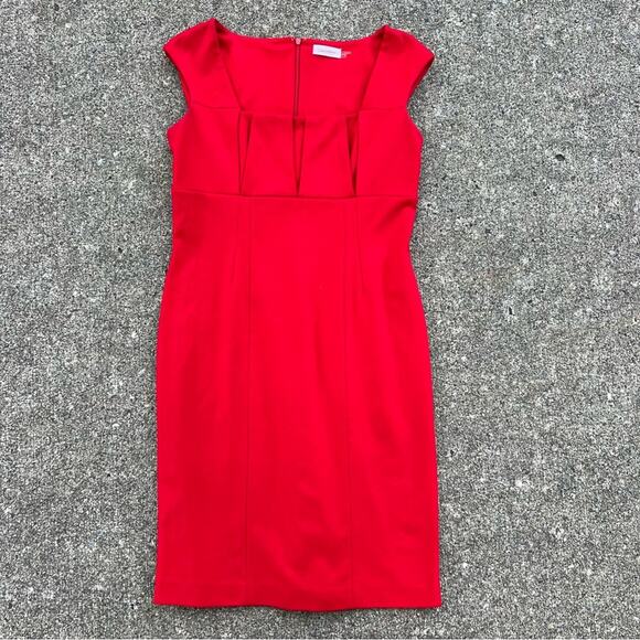 Calvin Klein Sleeveless red stretch knit Empire waist sheath dress size 10 - Picture 1 of 5